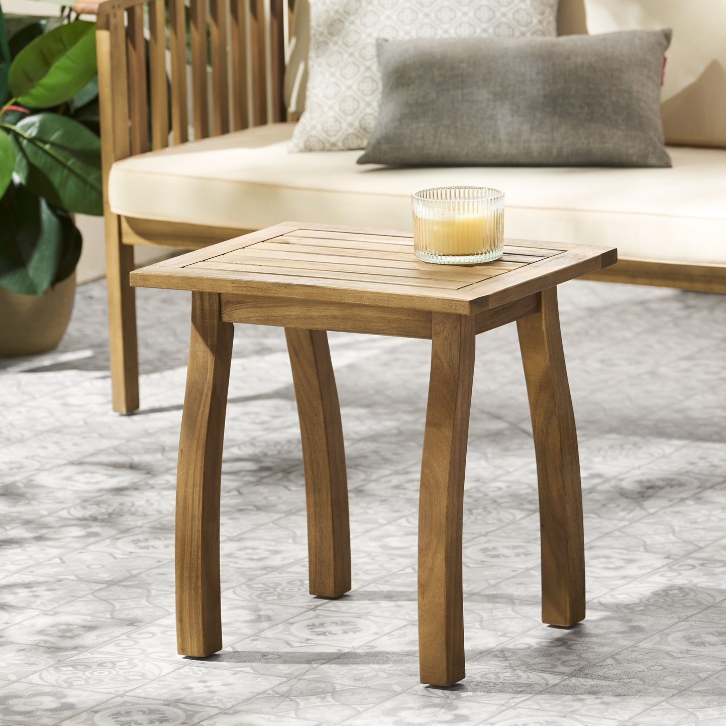 SELMA Acacia wood Accent Side Table in Natural Stained, Weather-Resistant Rectangular End Table for Patio, Garden, Lawn, and Living Room(Natural Stained)