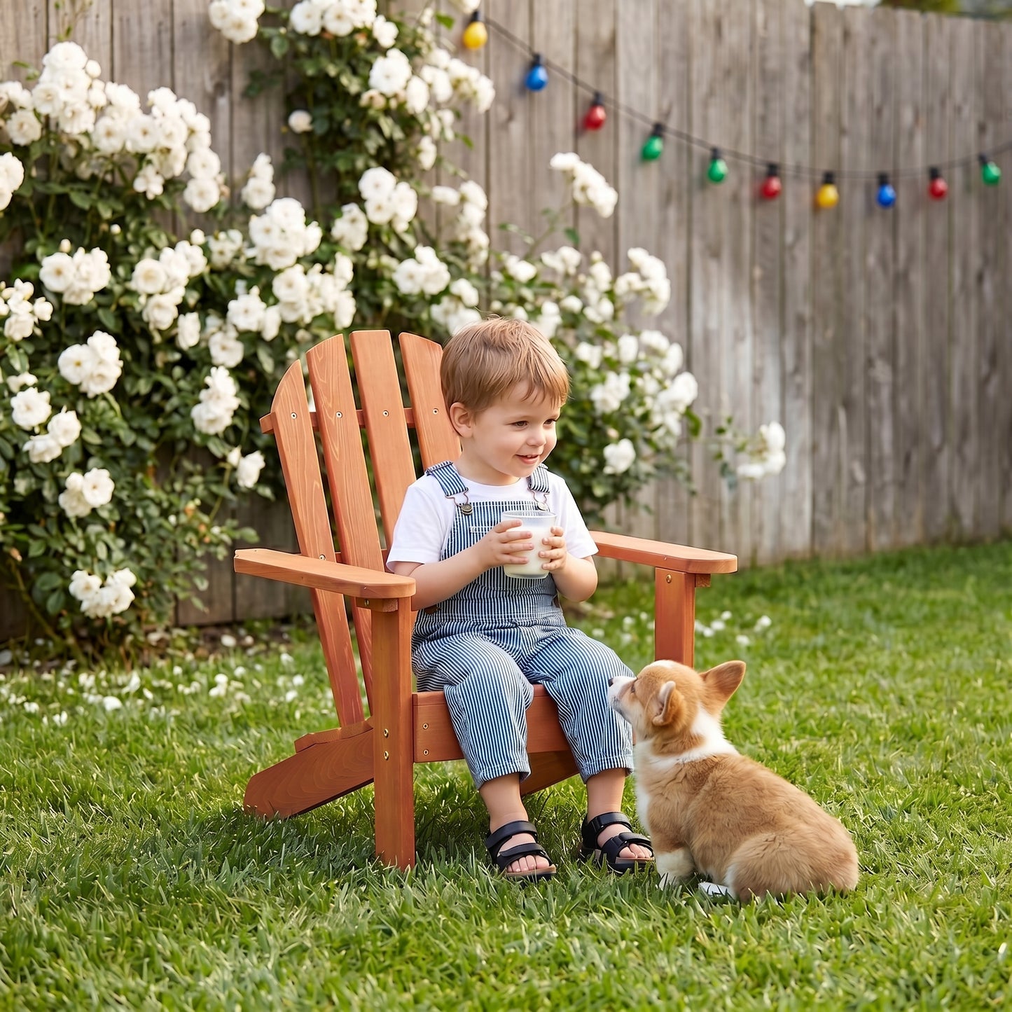 Wooden Kid's Adirondack Chair for Indoor and Outdoor, Natural Cedar Patio Lounge Chiar for Kids