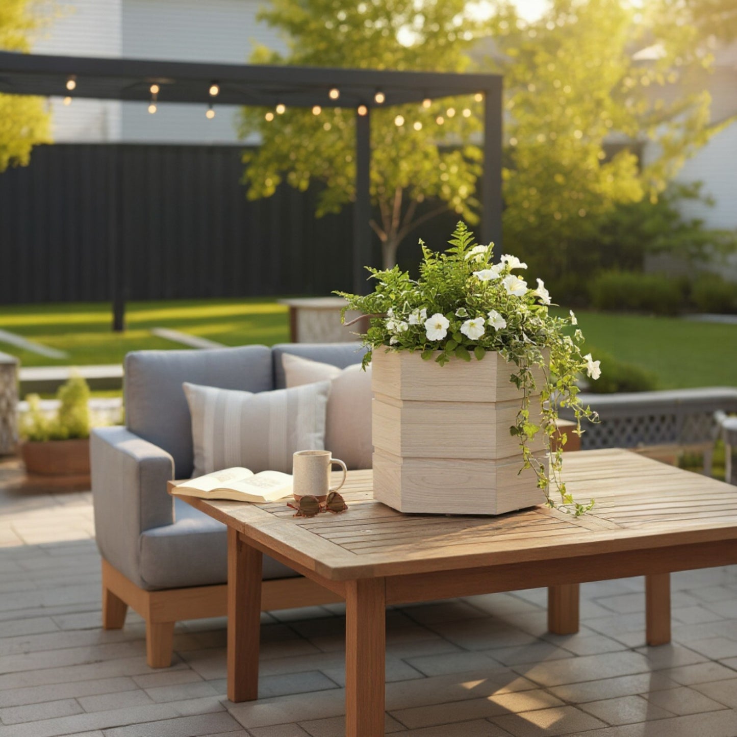 Hexagon Terrace Planter Box Tall - Ash Brown