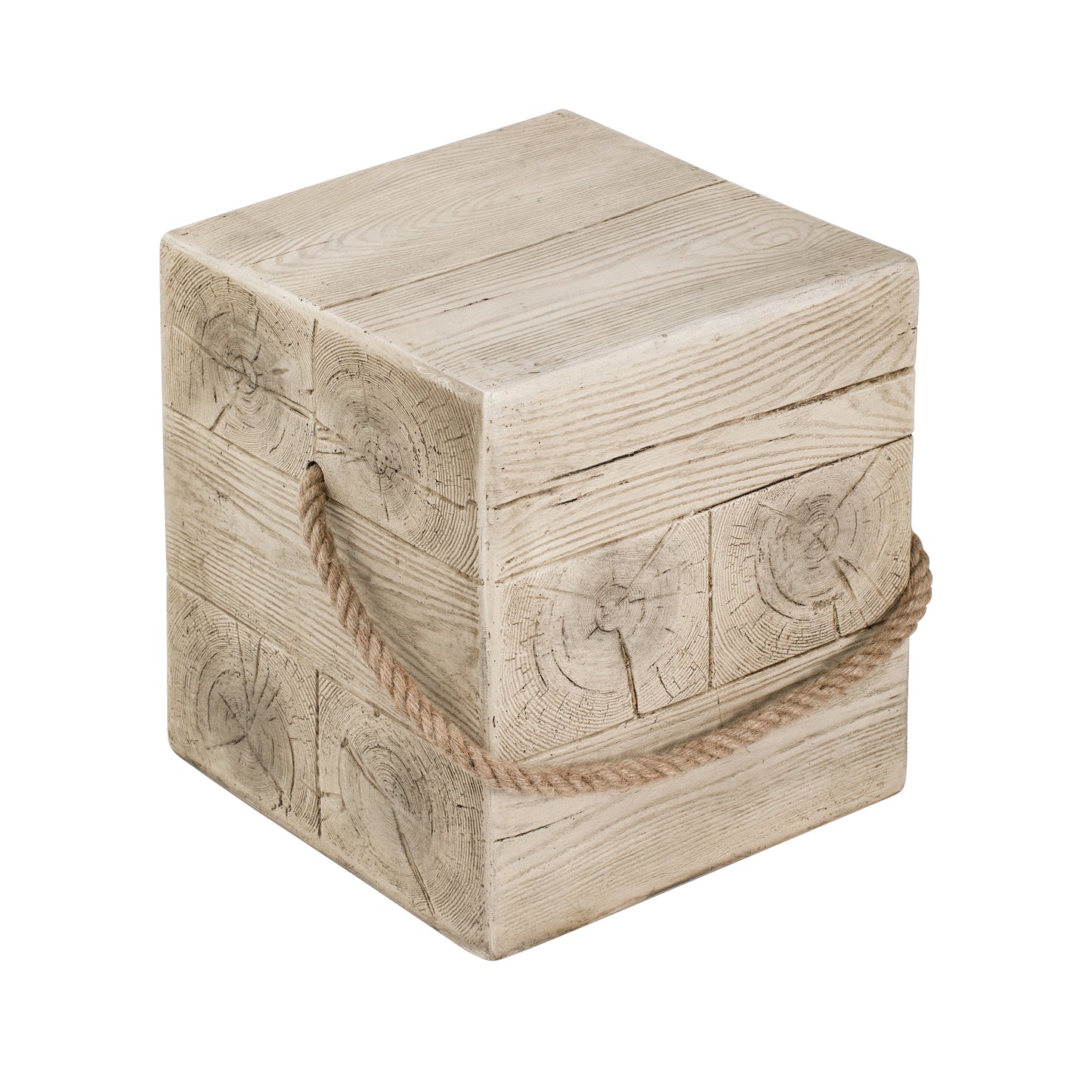 Outdoor Wood Grain Square MGO Side Table with Simulated Braided Cord – Indoor Retro End Table for Home & Patio Decor