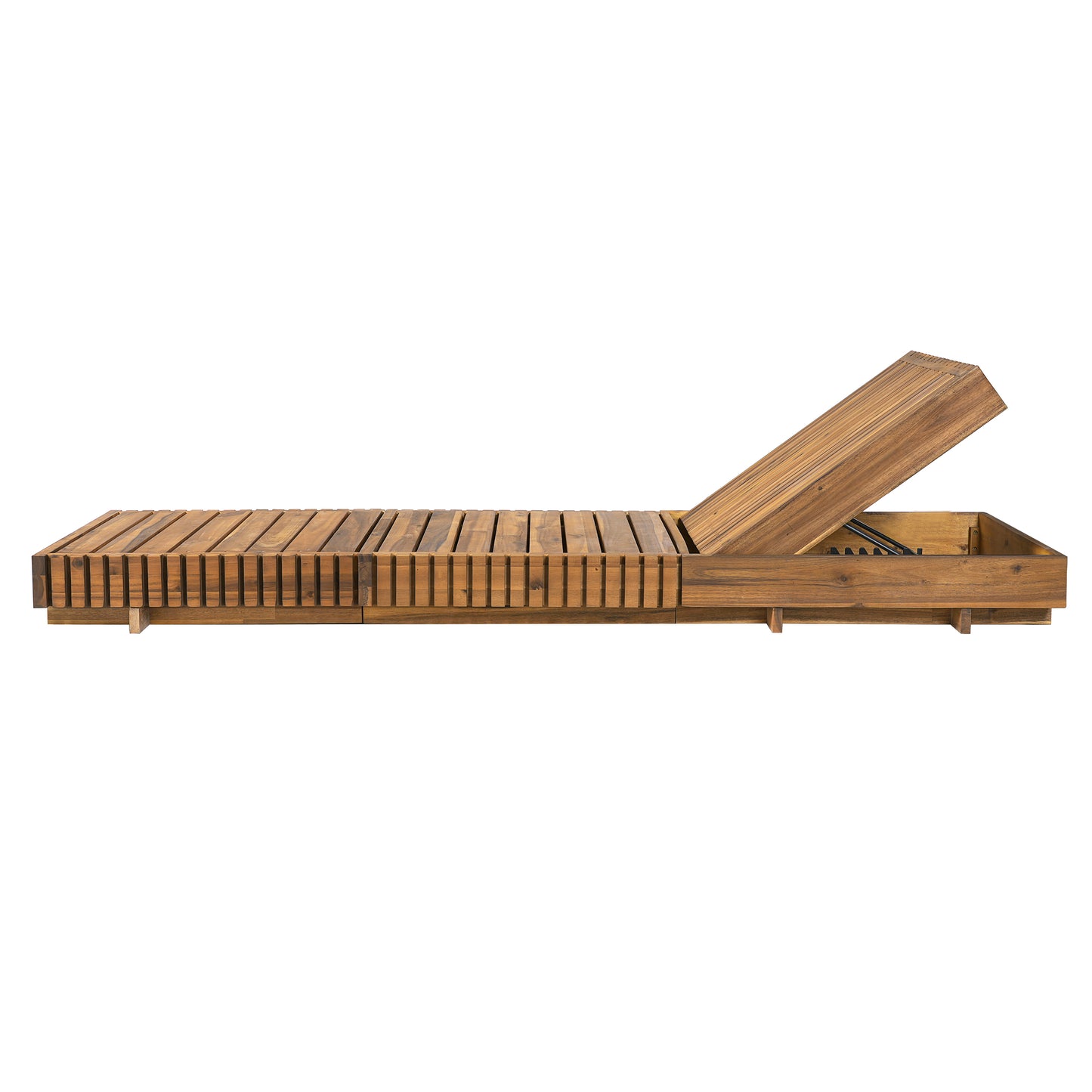 Lounge chaise Set, Acacia solid wood with  LOUNGE CUSHION (Cream+TRIPLE FOLDS) - Matching Dark Grey Version Available