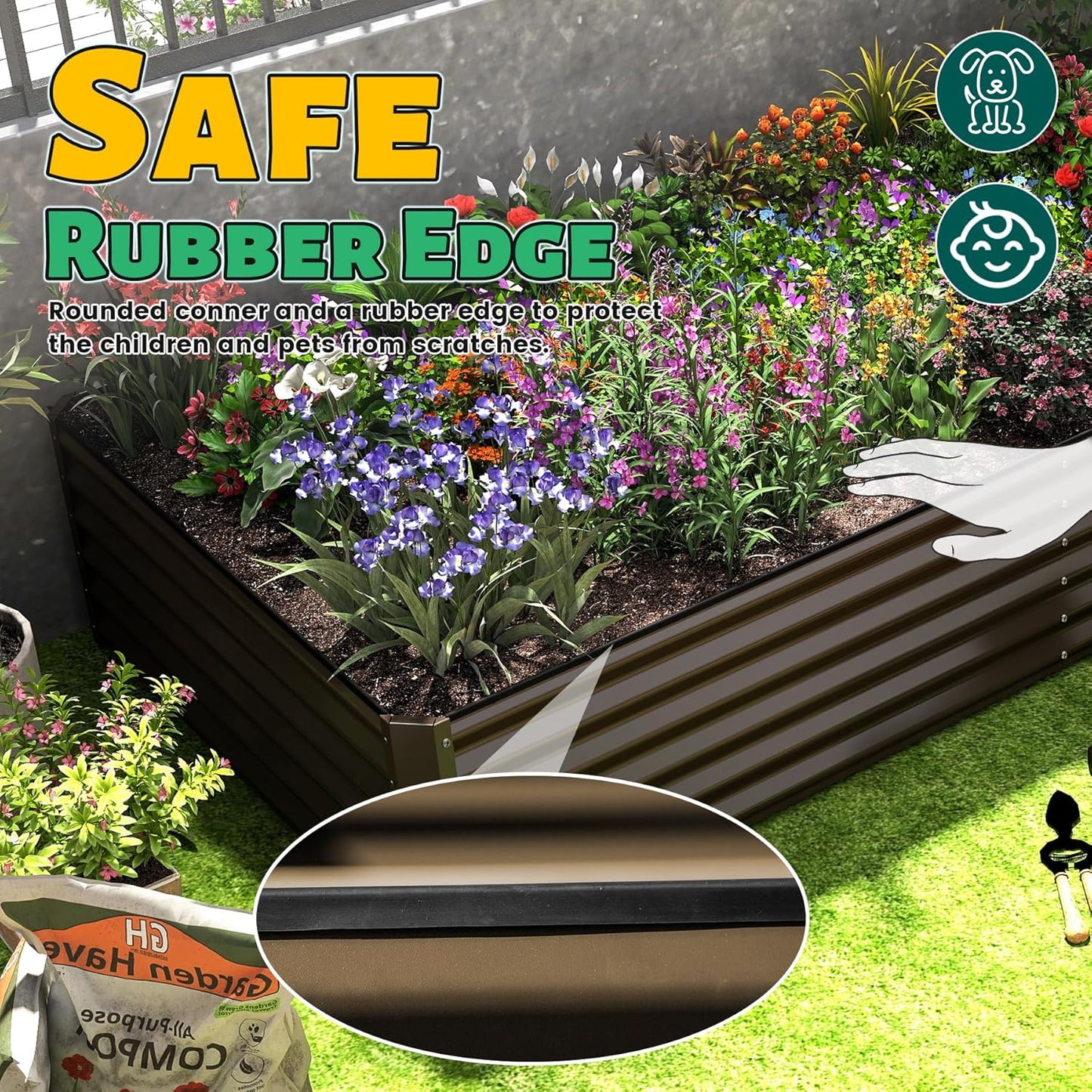 6x3x1.5ft Galvanized Raised Garden Bed, Outdoor Planter Garden Boxes Large Metal Planter Box for Gardening Vegetables Fruits Flowers, Brown
