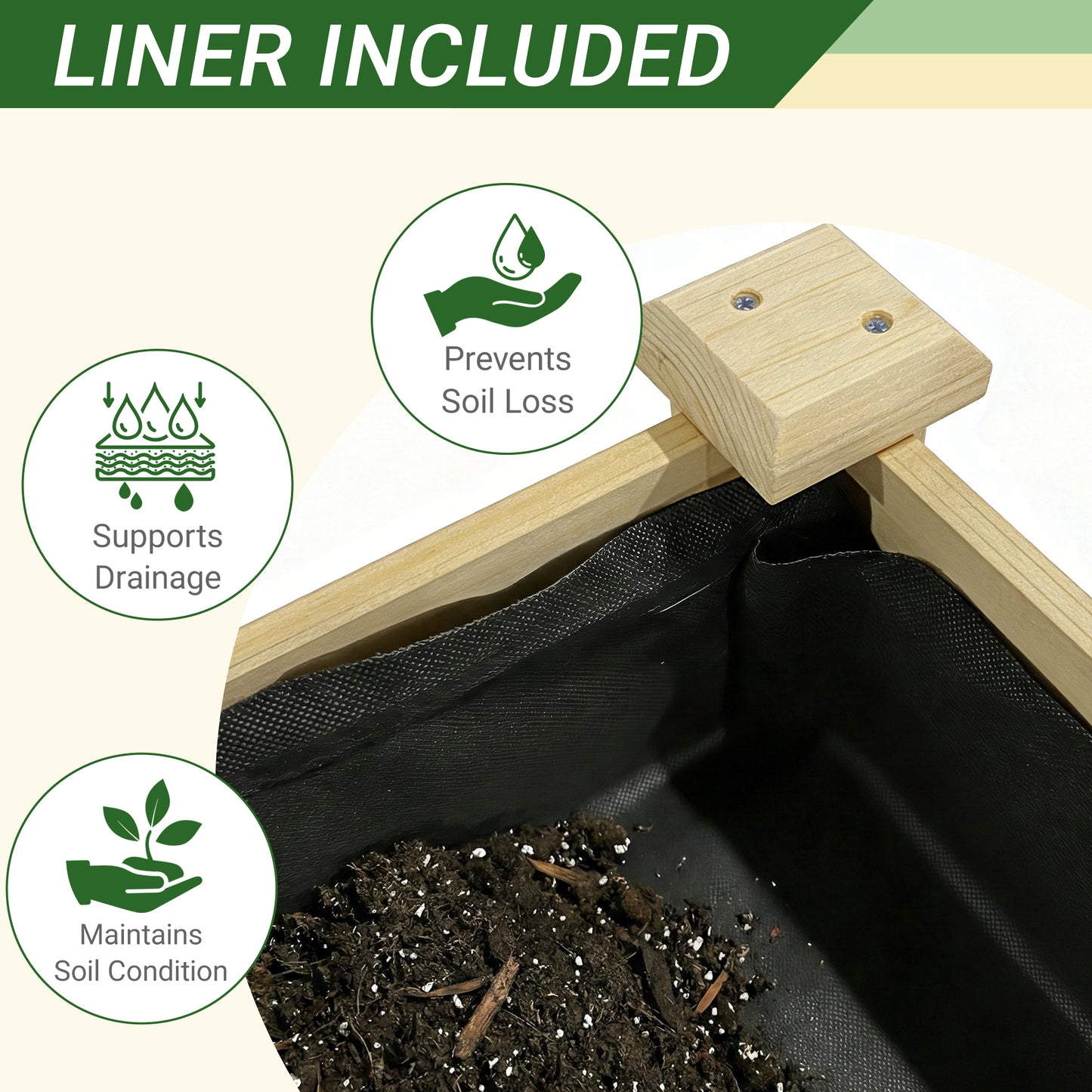 Raised Garden Bed 48x23x31.1-inch Elevated Wood Planter with Water Collection Tray, Storage Shelf, Protective Liner