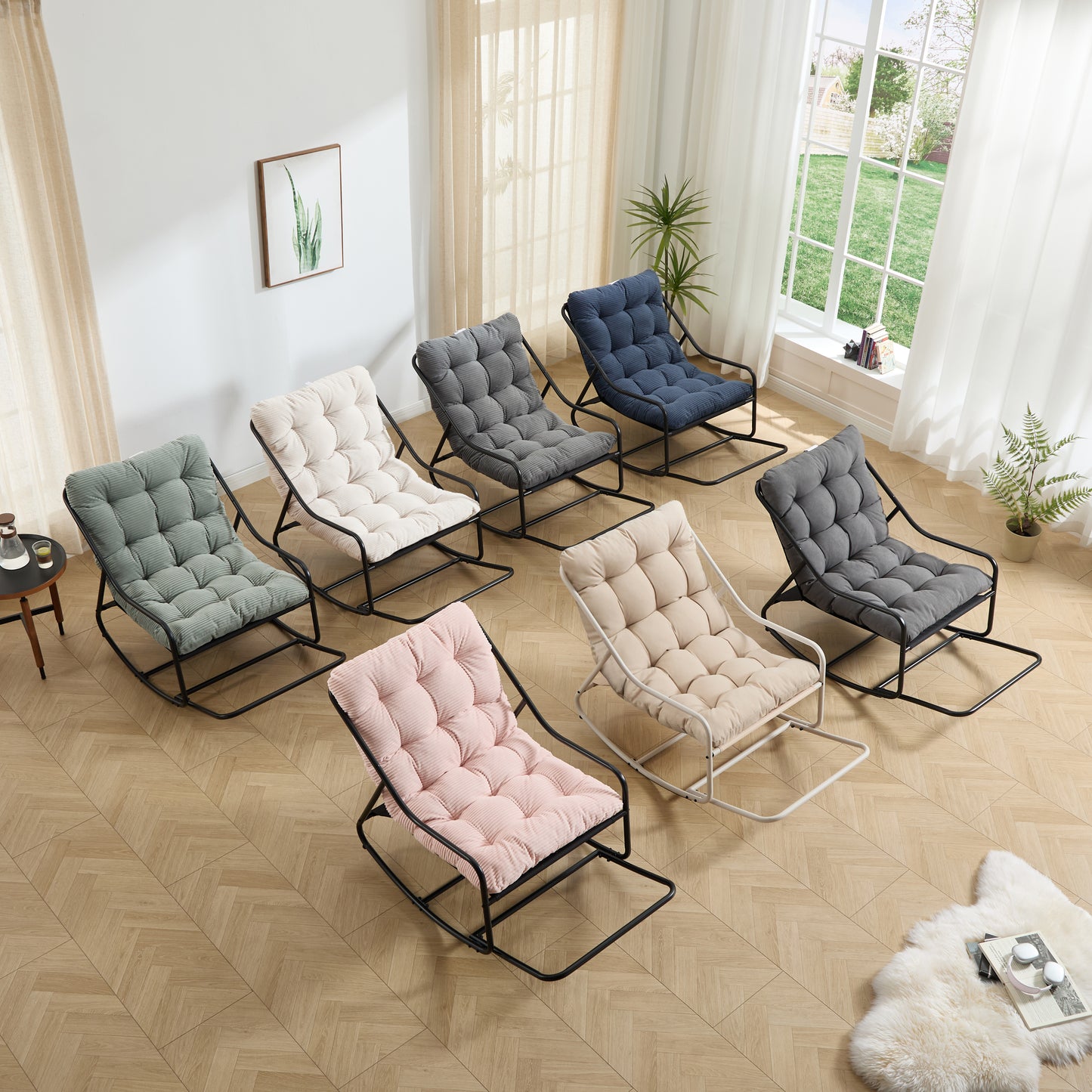 Outdoor Rocking Chair, Comfy Cushion, with Soft Thick Cushion,for Living Room, Bedroom, Reading Room, Black Frame with Grey Cushion