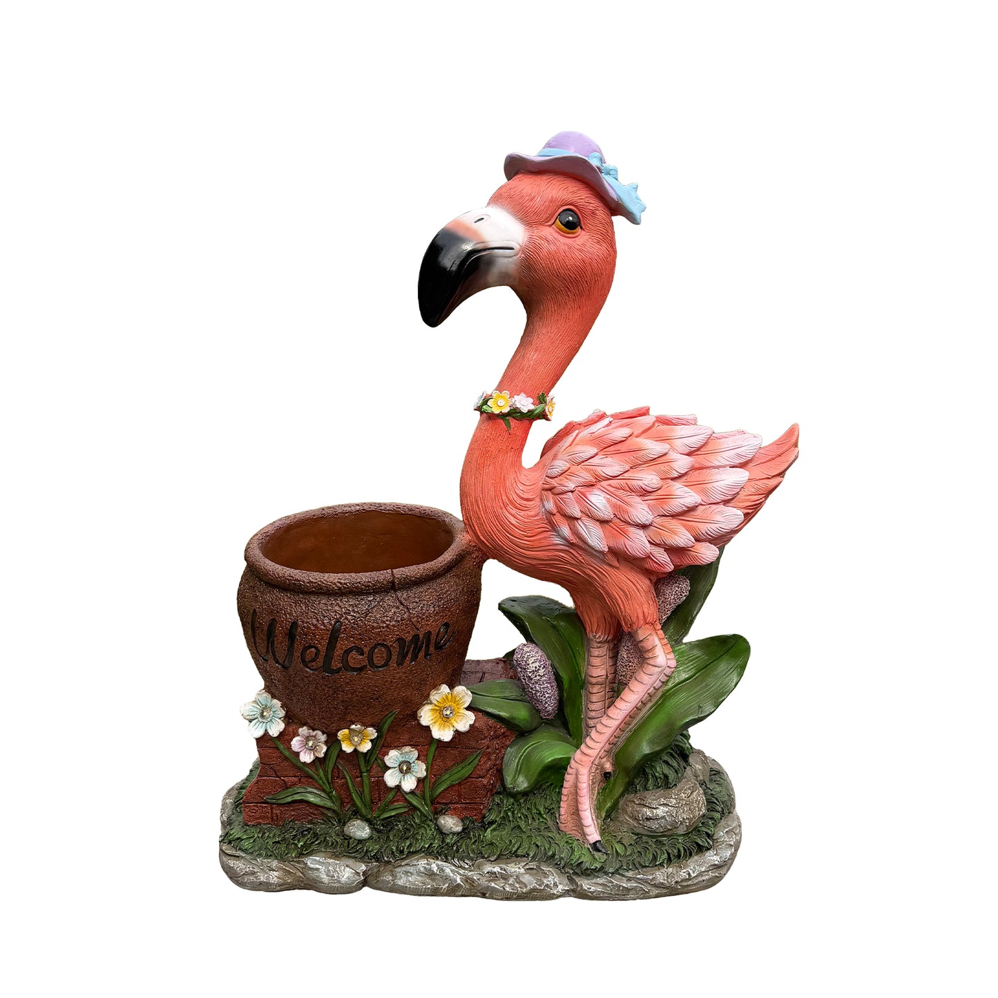 Outdoor Garden Sculpture Flamingo Flower Pot Planter - Unique Yard Statue Decoration, Interesting Law Outdoor Ornament