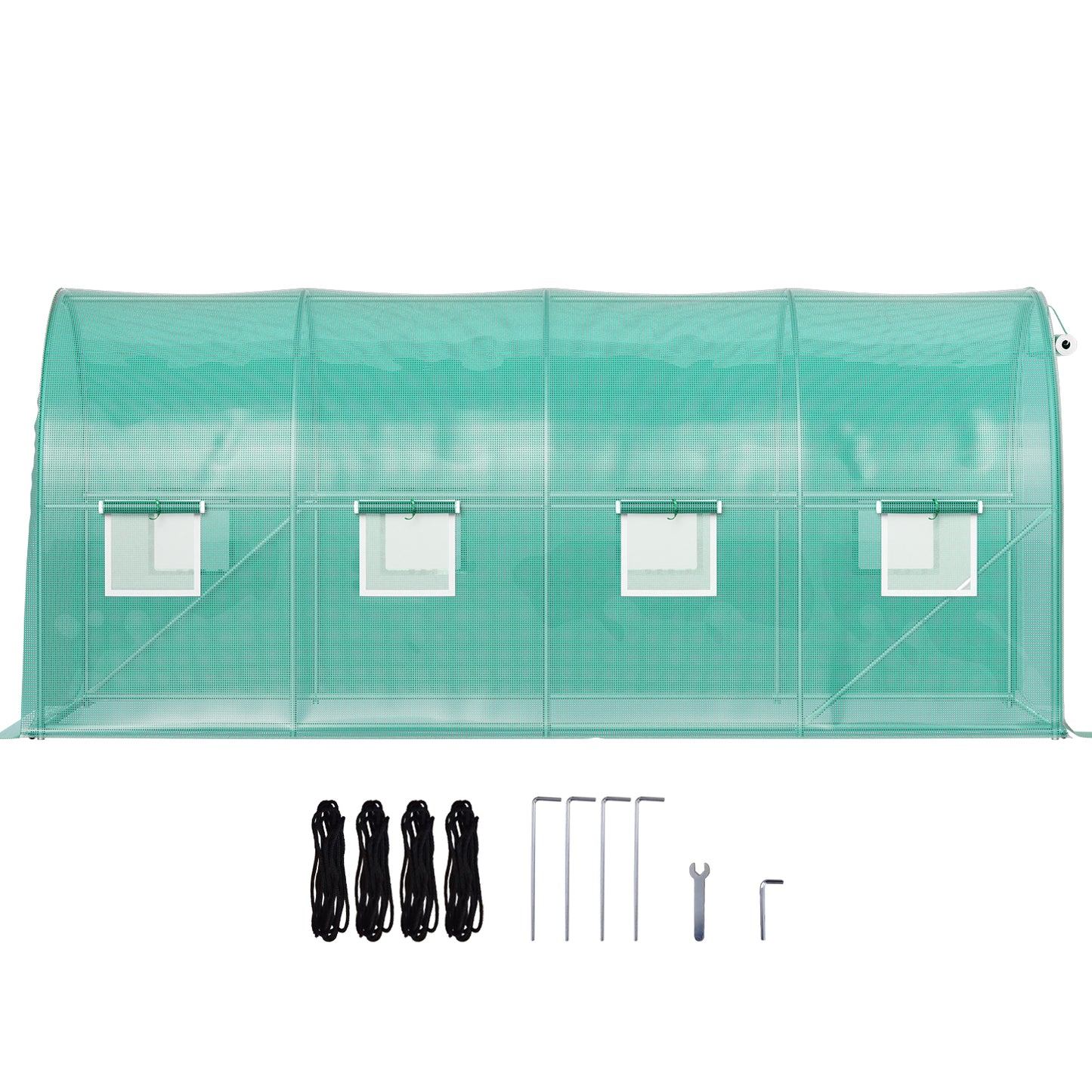 Walk-in Tunnel Greenhouse, 14.8 x 6.6 x 6.6 ft Portable Plant Hot House w/ Galvanized Steel Hoops, 1 Top Beam, Diagonal Poles, Zippered Door & 8 Roll-up Windows, Green