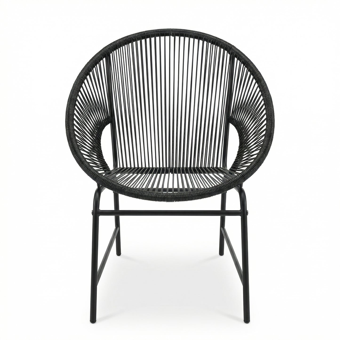 NUSA OUTDOOR PATIO WICKER CHAIR, BLACK PE RATTAN & IRON FRAME, SET OF 2