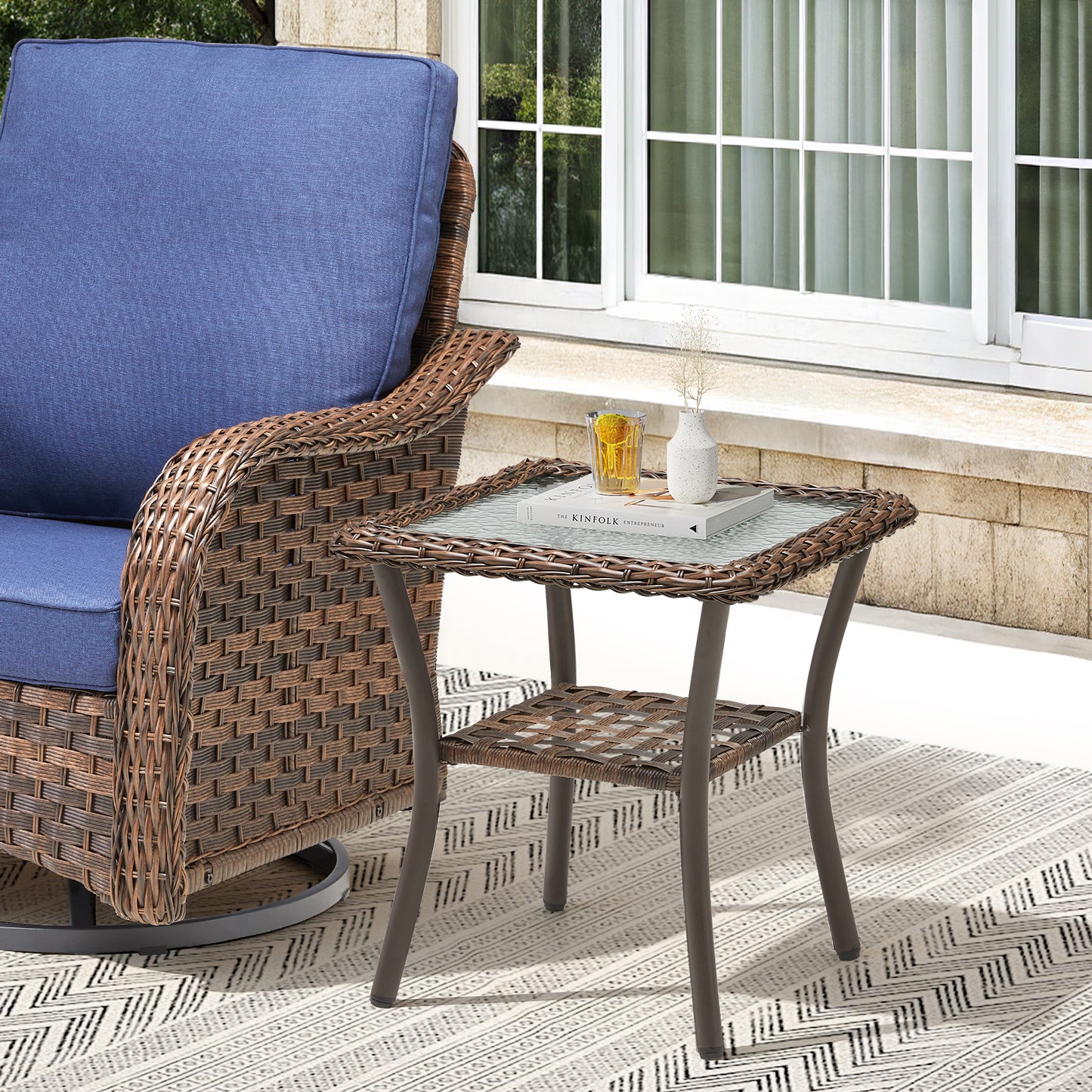 Outdoor Wicker Side Table,20x20x20 inch All Weather Rattan Small Patio Table Square End Table for Pool Balcony Deck Porch, Brown