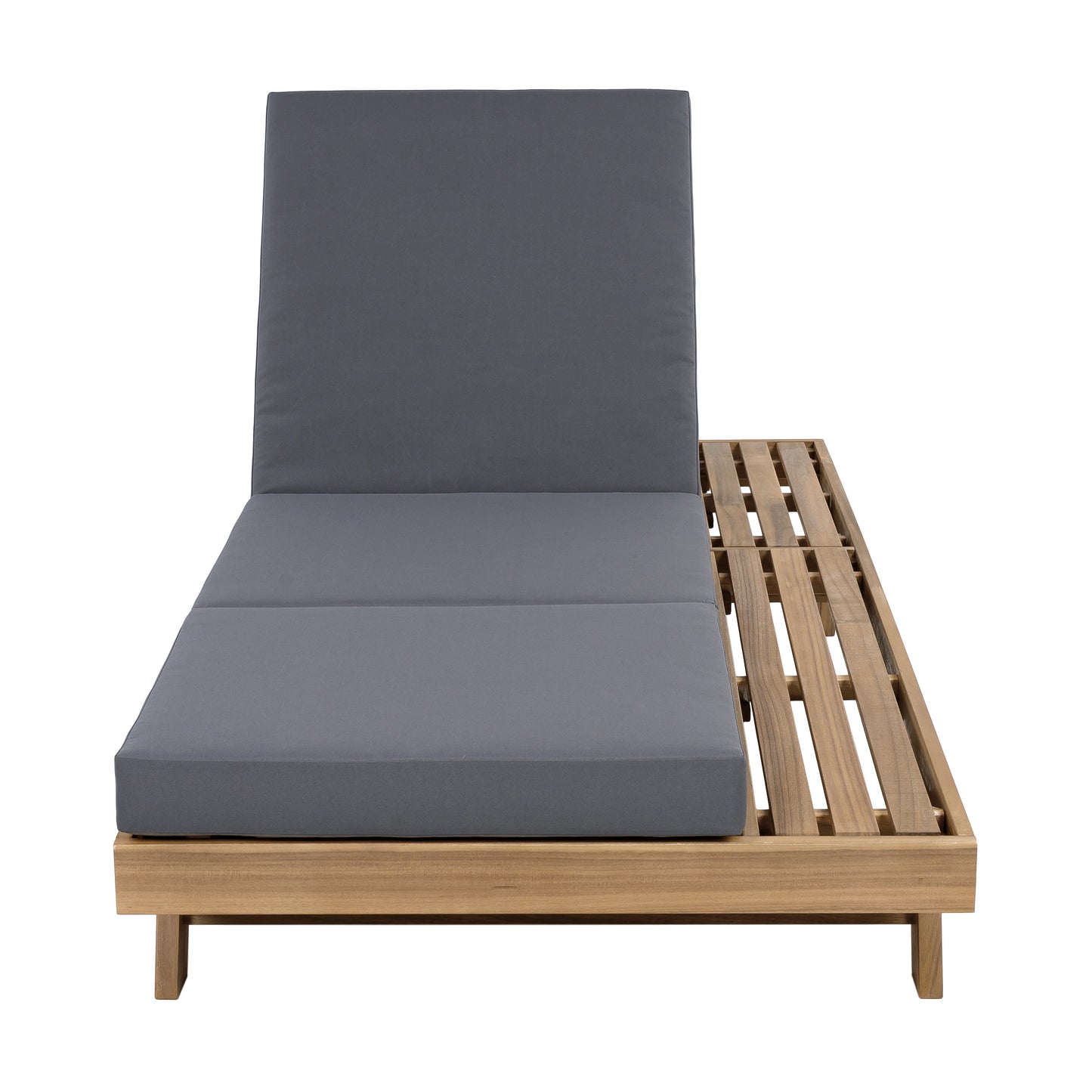Lounge Chaise Set, Space Available On One Side, Acacia Solid Wood In light brown With Lounge Cushion (Dark Grey & Triple Fold) – Matching Cream Version Available