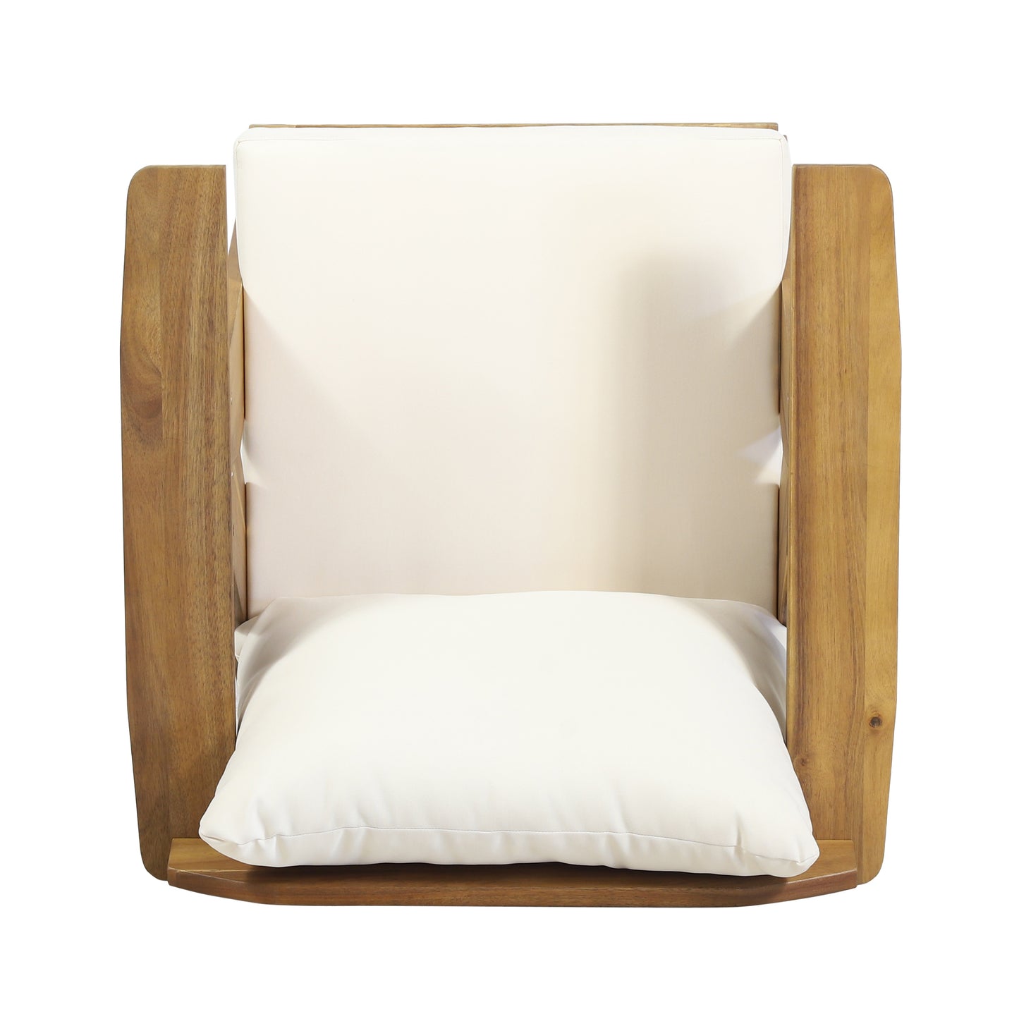Outdoor Acacia Wood Club Chairs with Cushions (Set of 2), Teak Finish+ Beige, 30.75" W x 30.25" D x 26.00" H