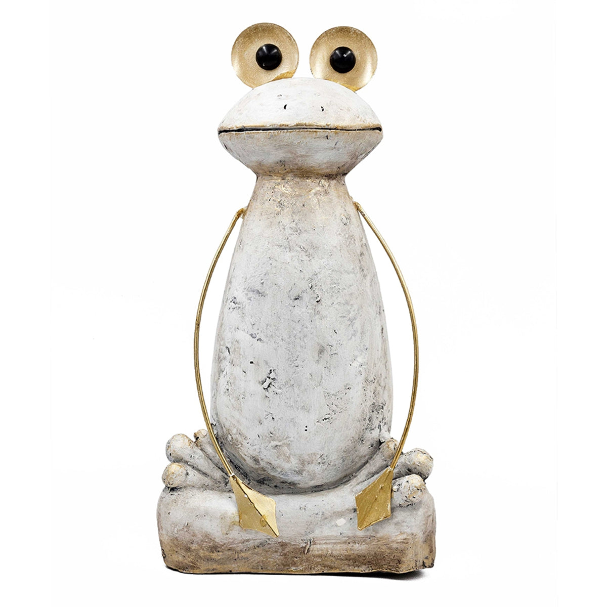 11.4x8.3x24.8" Abstract White Magnesium Frog Figurine with Gold Arms and Eyes