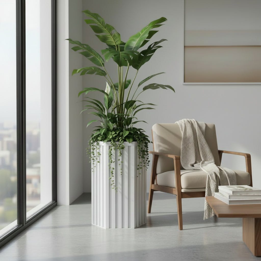 Hexagon Column Planter MD - White