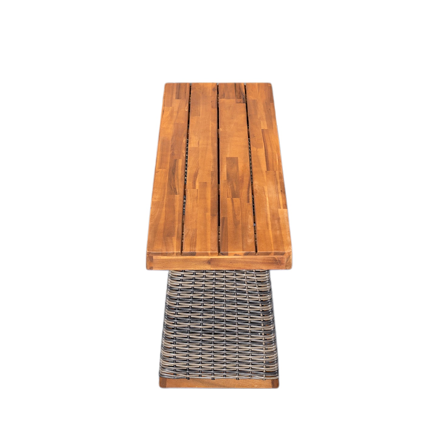 Outdoor Acacia Wood Bench(Set of 2),Teak Finish+ Grey Wicker