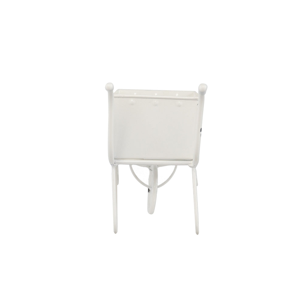 11.5x4x7" White Metal Decorative Disressed Wheelbarrow Planter, Tabletop Decor