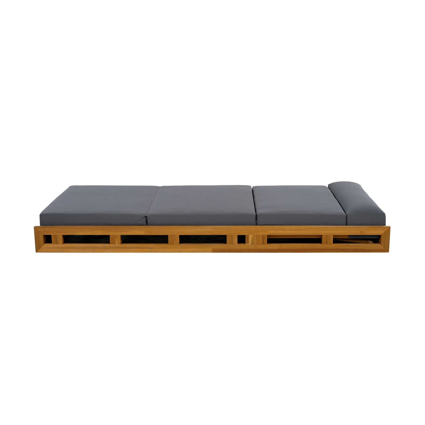 LOUNGE CHAISE SET WITH HEADREST, ACACIA WOOD WITH WATER-RESISTANT LOUNGE CUSHIONS (DARK GREY & 3-FOLD & 4 inch) - MATCHING CREAM/BEIGE VERSION AVAILABLE