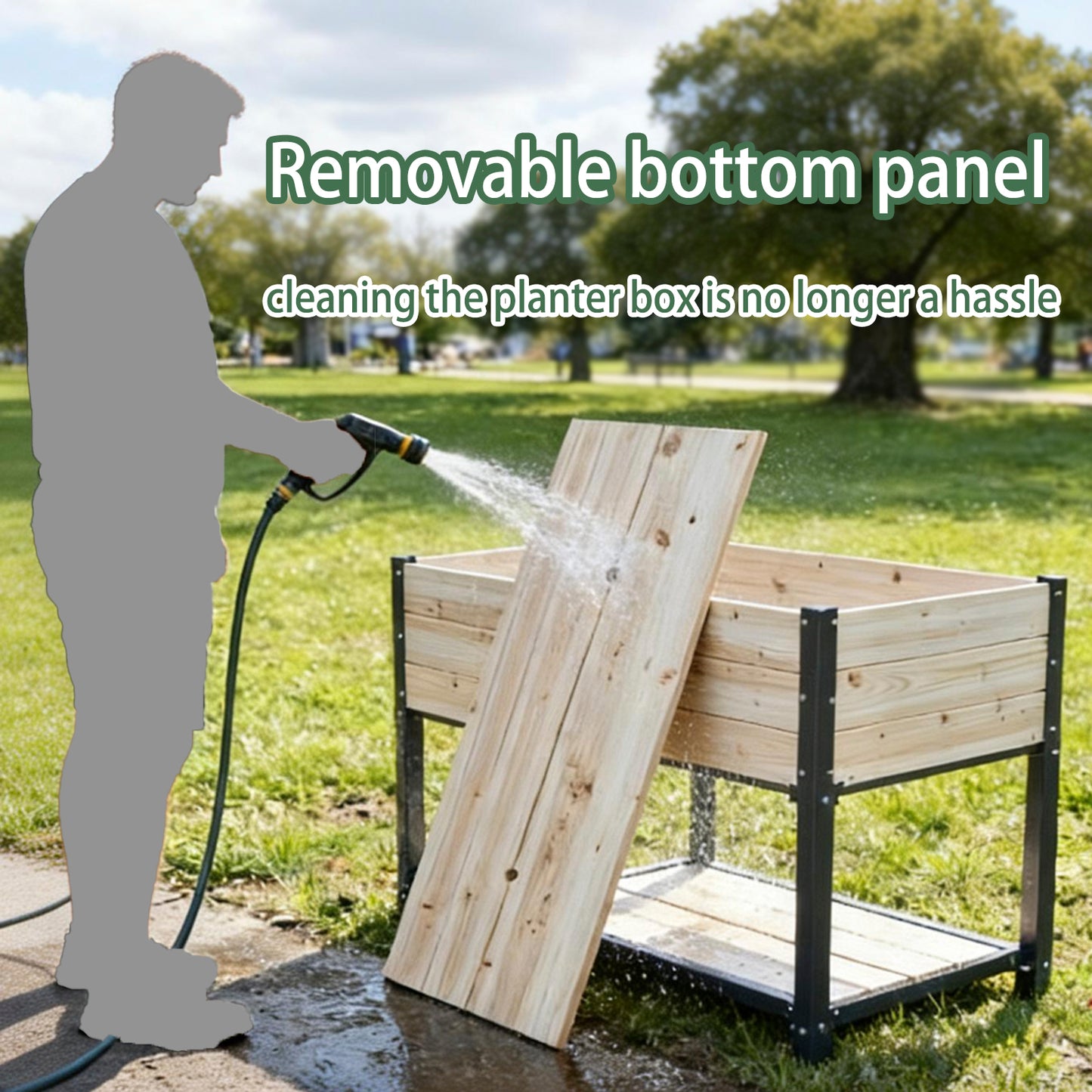 New style:     Solid Wood & Iron Frame Raised Garden Bed - Reversible & Replaceable Wood Panels, No Paint/Formaldehyde, DIY Planter Box for Vegetables, Fruits, Flowers
