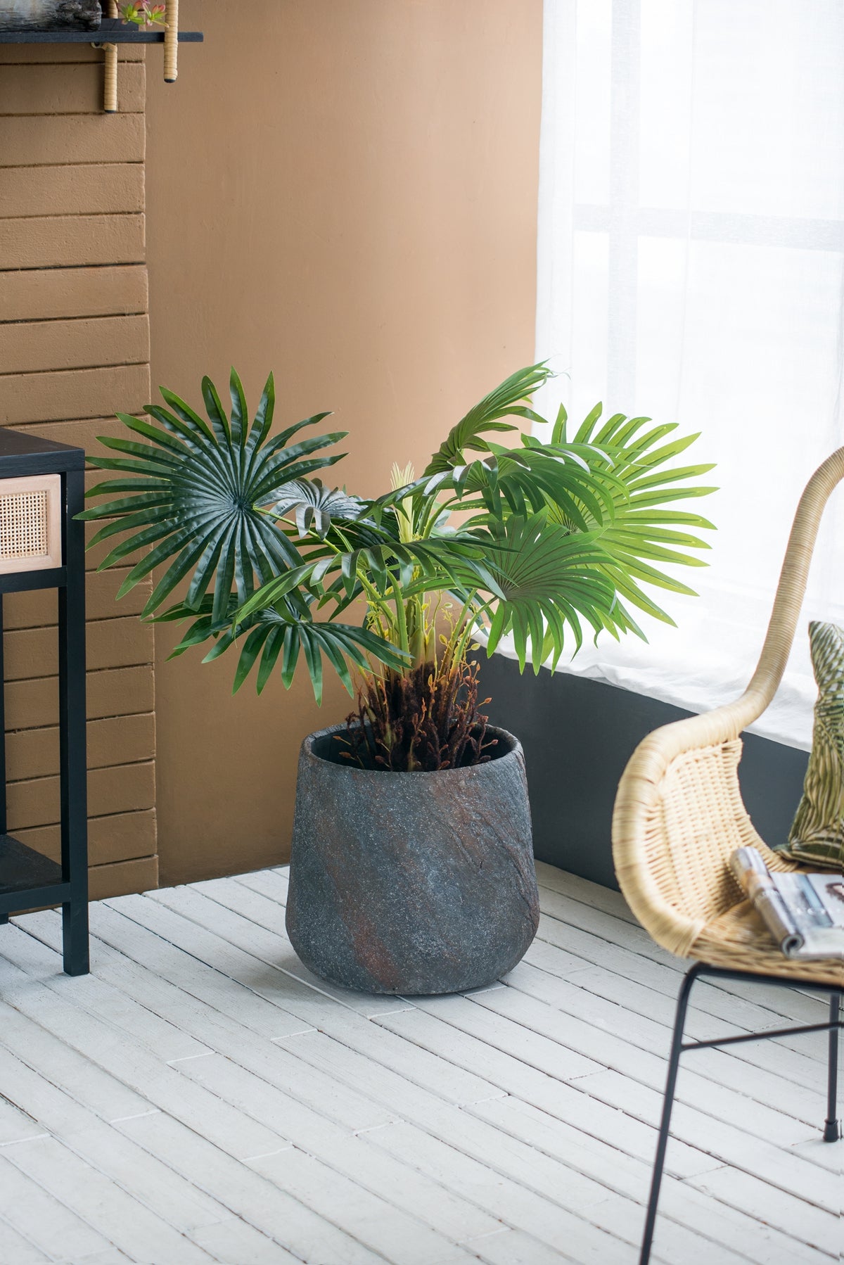 14.2x14.2x13.4" Cement Planter Large, Indoor Outdoor Garden Functional Decor