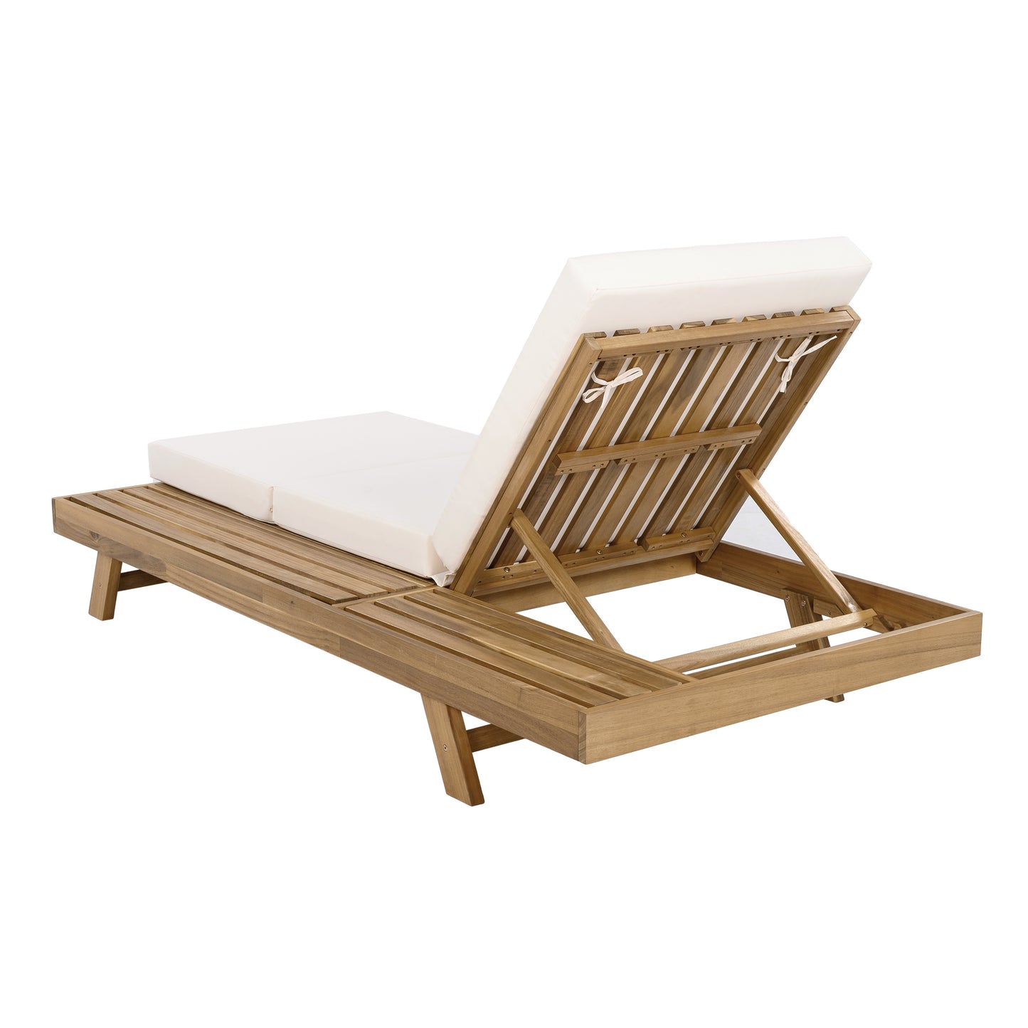 Lounge Chaise Set, Space Available On One Side, Acacia Solid Wood In light brown With Lounge Cushion (Cream & Triple Fold) – Matching Dark Grey Version Available