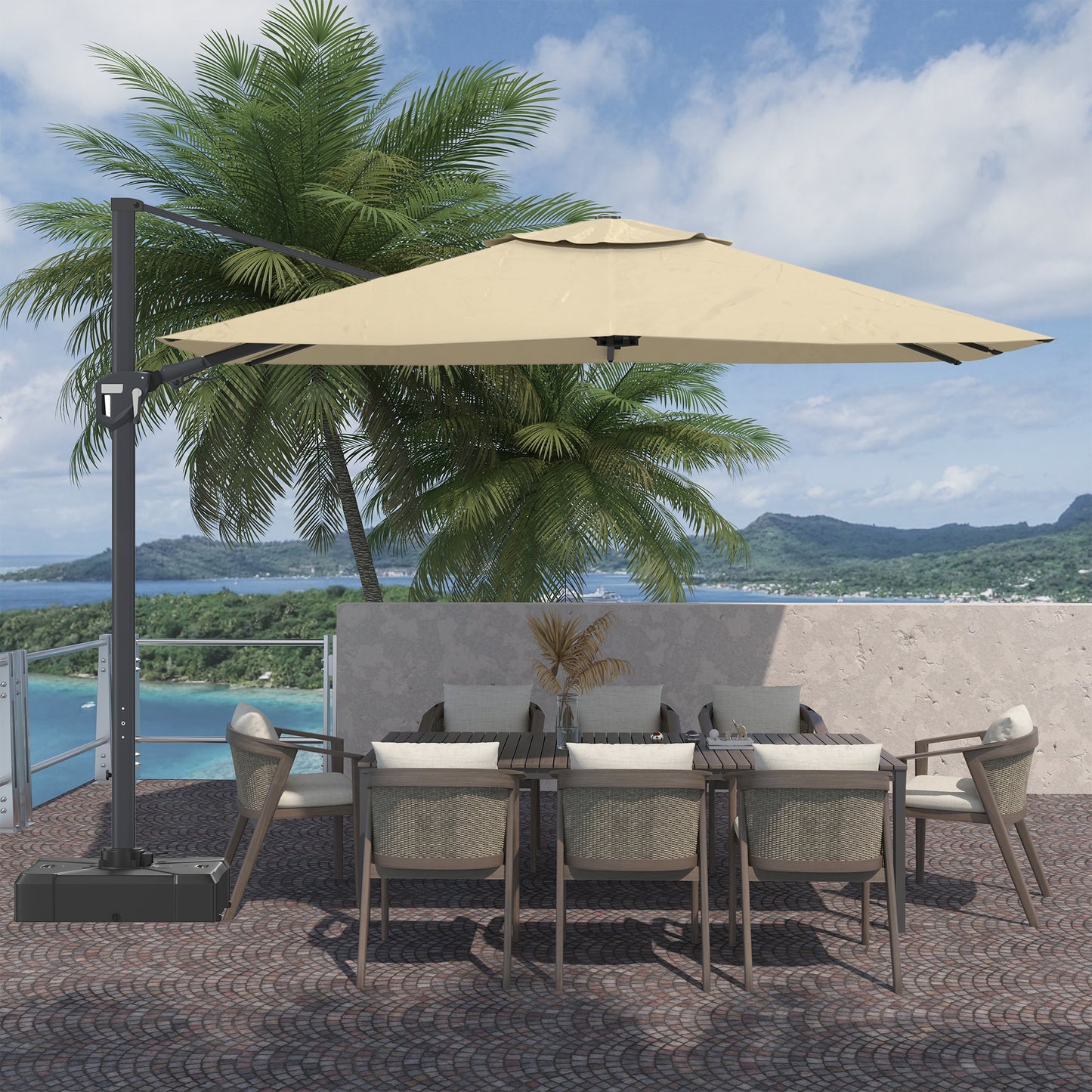 11FT Square Cantilever Patio Umbrella in Beige(without Umbrella Base)