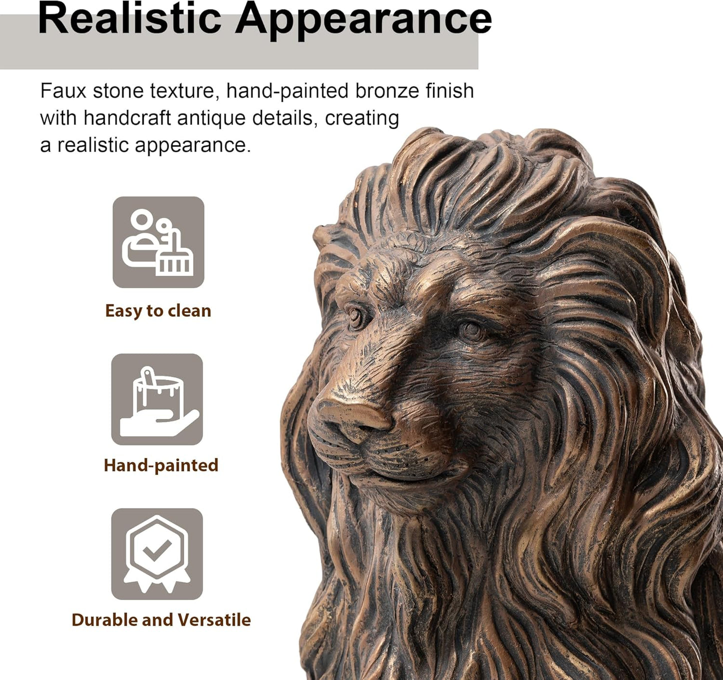 20.5" Lion Statue, Resin Outdoor Guardian Sculpture, Simulated Animal Decor for Villa, Garden, Park & Resort, Patriotic Independence Day Decoration for Home & Courtyard