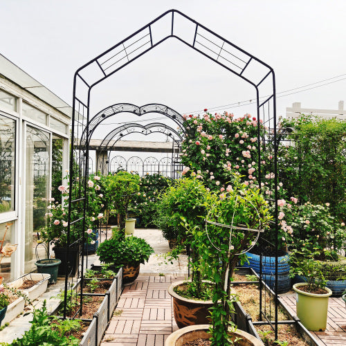 94.5 in. x 56.3 in. Galvanized Powder-Coated Metal Garden Arch Arbor for Outdoor Climbing Plants Support in Black