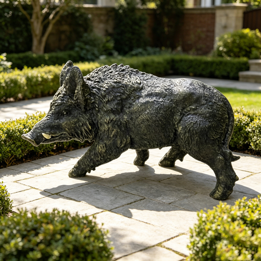 12.20" H x 21.26" L Simulated Wild Boar Resin Garden Statue, Indoor & Outdoor Decorative Ornament, Lawn & Courtyard Art Craft Decoration