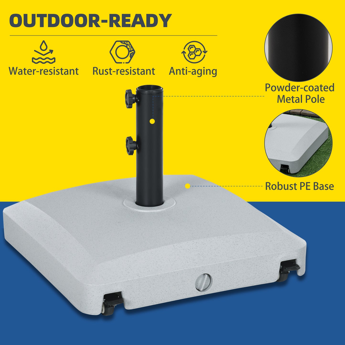 Outsunny Patio Umbrella Base with Wheels, 53lbs Water or 66lbs Sand Filled, Heavy Duty Outdoor Umbrella Stand Holder, Gray