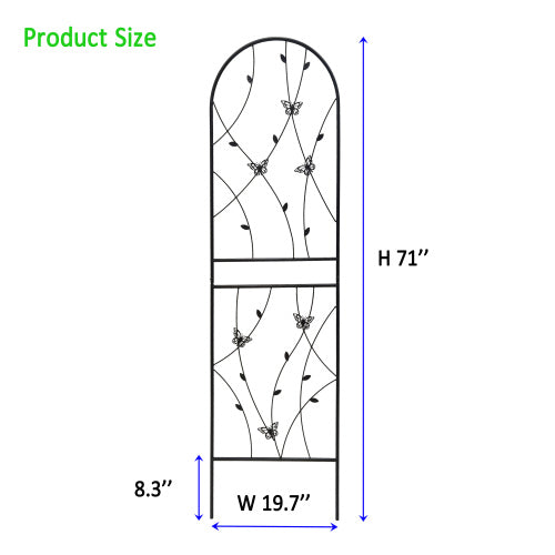 86. 7in. Outdoor Garden Butterfly Decorative Black Metal Climbing Plant Flower Trellis, 2 Pieces