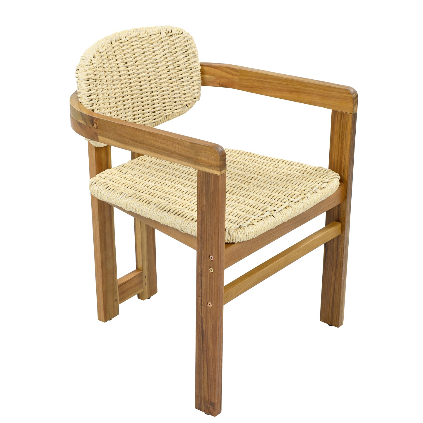 Outdoor Woven Rattan Chair Set Two Accent Chairs Stylish Outdoor Armchairs 2 Person Seating Group Ergonomic Garden Chairs for Patio, Outdoor, Teak Finish+Natural Rattan