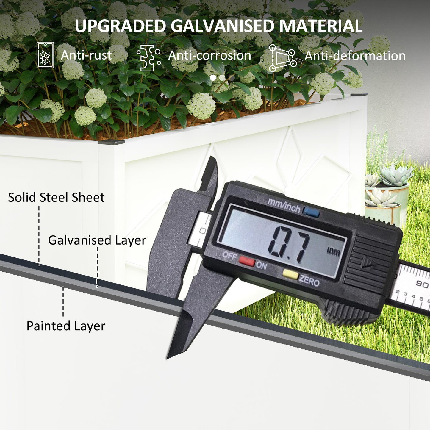 Outsunny Galvanized Raised Garden Bed with Trellis for Climbing Vines Vegetables Flowers, Outdoor Planter Box, 35.4" x 15.7" x 47.2", White