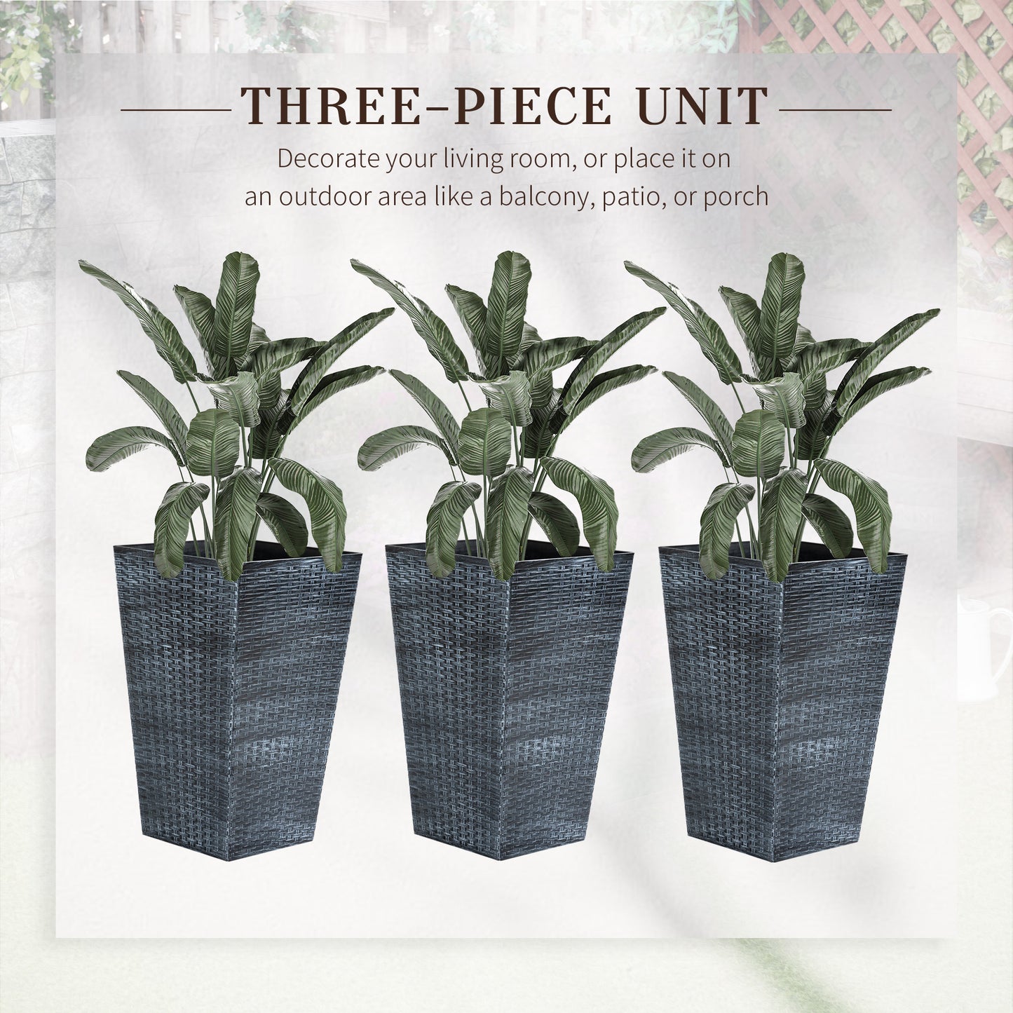 Outsunny Set of 3 Tall Planters with Drainage Hole, Outdoor Flower Pots, Indoor Planters for Porch, Front Door, Entryway, Patio and Deck, Gray