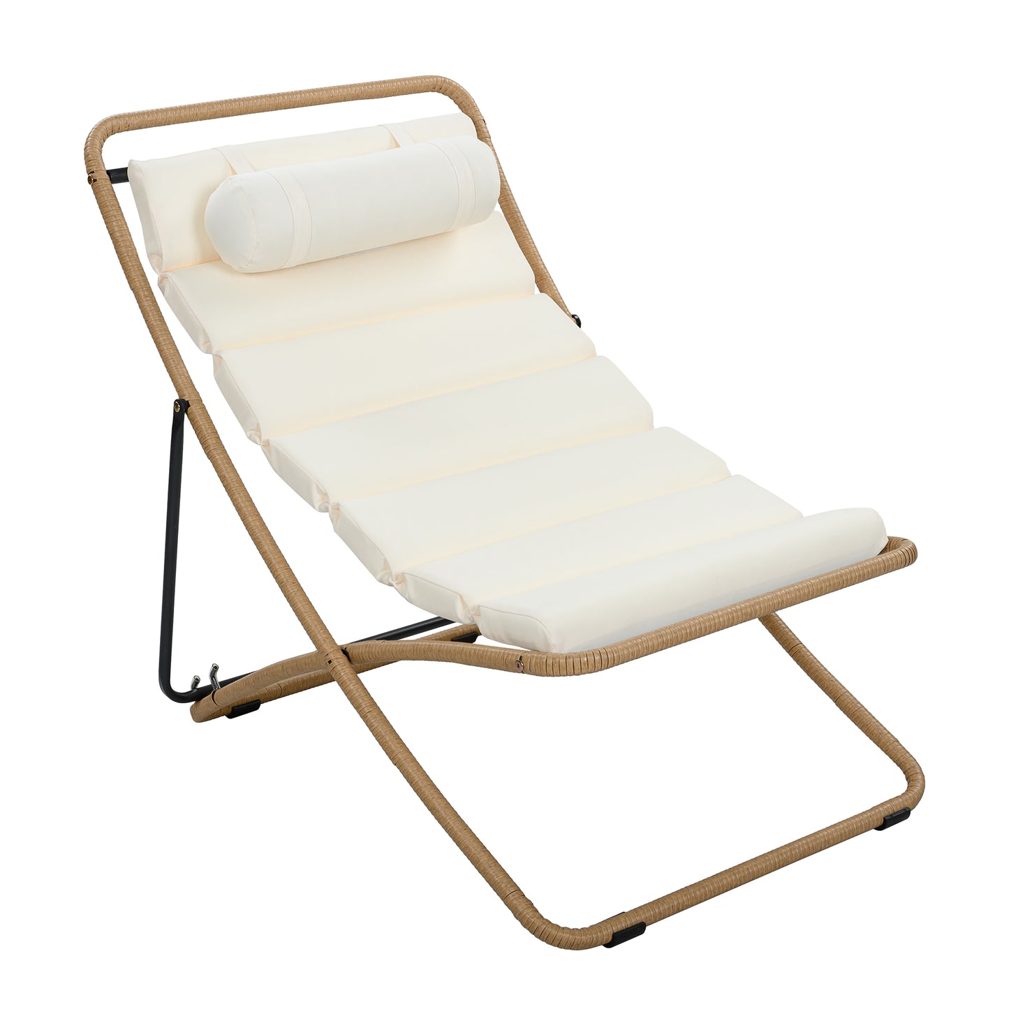 TREXM 2-Pieces Outdoor Folding Chair, Rattan-Wrapped Patio Chair with Adjustable Backrest, Thick Cushion, and Detachable Headrest ,for the Poolside, Beach, Backyard, Decck, and Camping (Yellow)