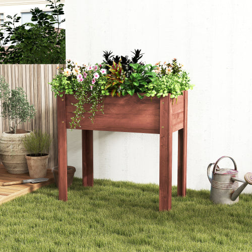 31x31x16 in. Brown Solid Wood Rectangular Raised Garden Bed with Legs, Elevated Wooden Planter Box for Outdoor Plants