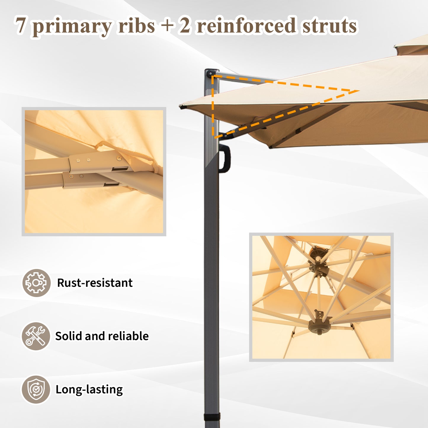 9'x 11' Rectangle Cantilever Umbrella with Center Pole, Beige (Base Not Included)