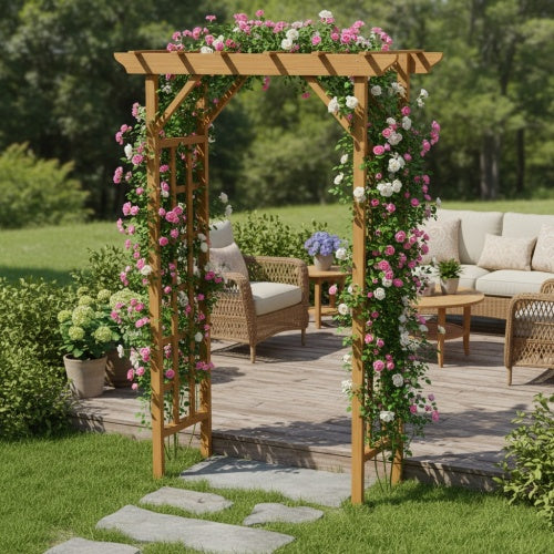 63 in. W x 85 in. H Wood GardenTrellis Climbing Plant Support Garden Fence Weddings in Light Brown