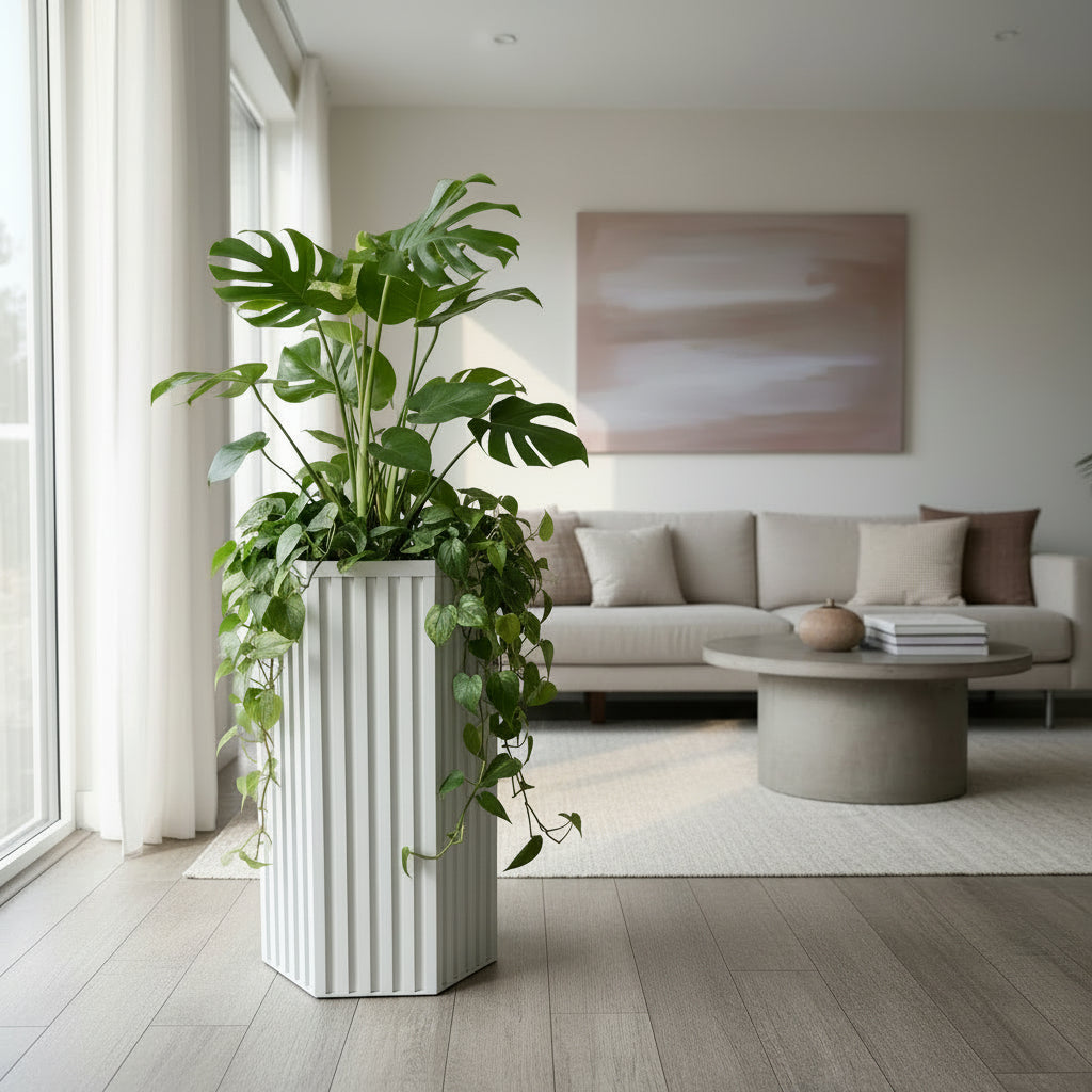 Hexagon Column Planter LG - White