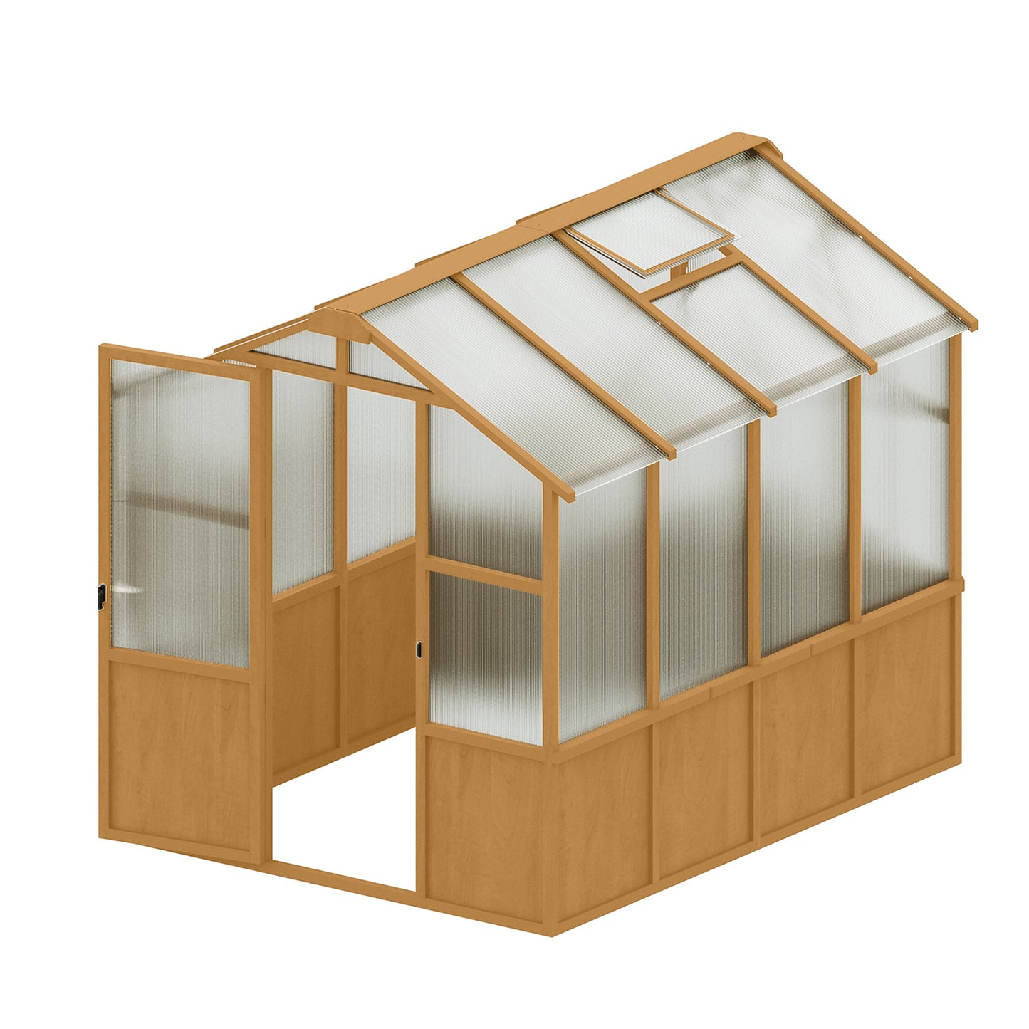 6x8 FT Greenhouse, Wooden Walk-in Greenhouse for Outdoors with 6MM Thick Polycarbonate Panel and Adjustable Roof Vents, Garden Backyard, Patio, Lawn, Wood Colour
