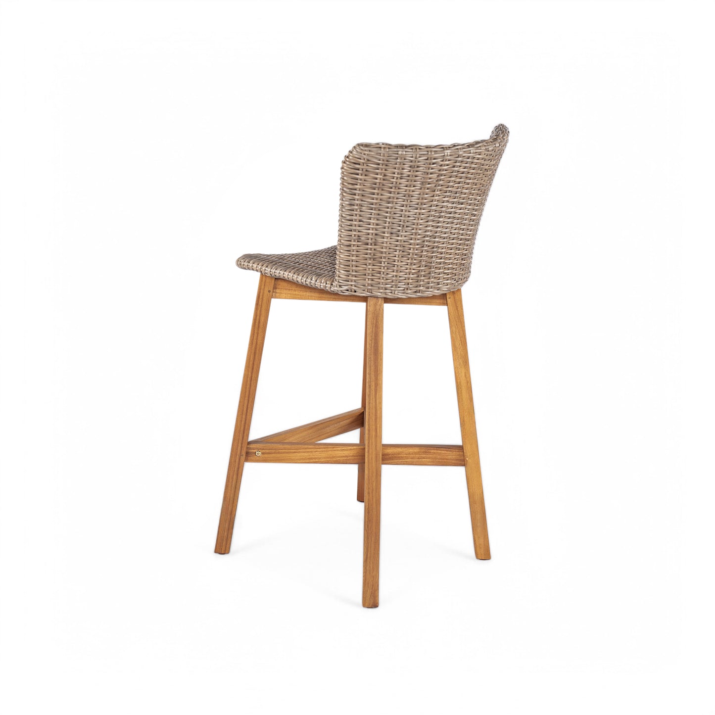 Lymington Outdoor Bar Stool, Teak Finished Wood with Light Brown Wicker, Set of 2