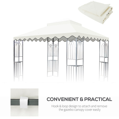 10x10 Ft Outdoor Patio Gazebo Replacement Canopy,Double Tiered Gazebo Tent Roof Top Cover Only wavy border(Frame Not Include)-Beige