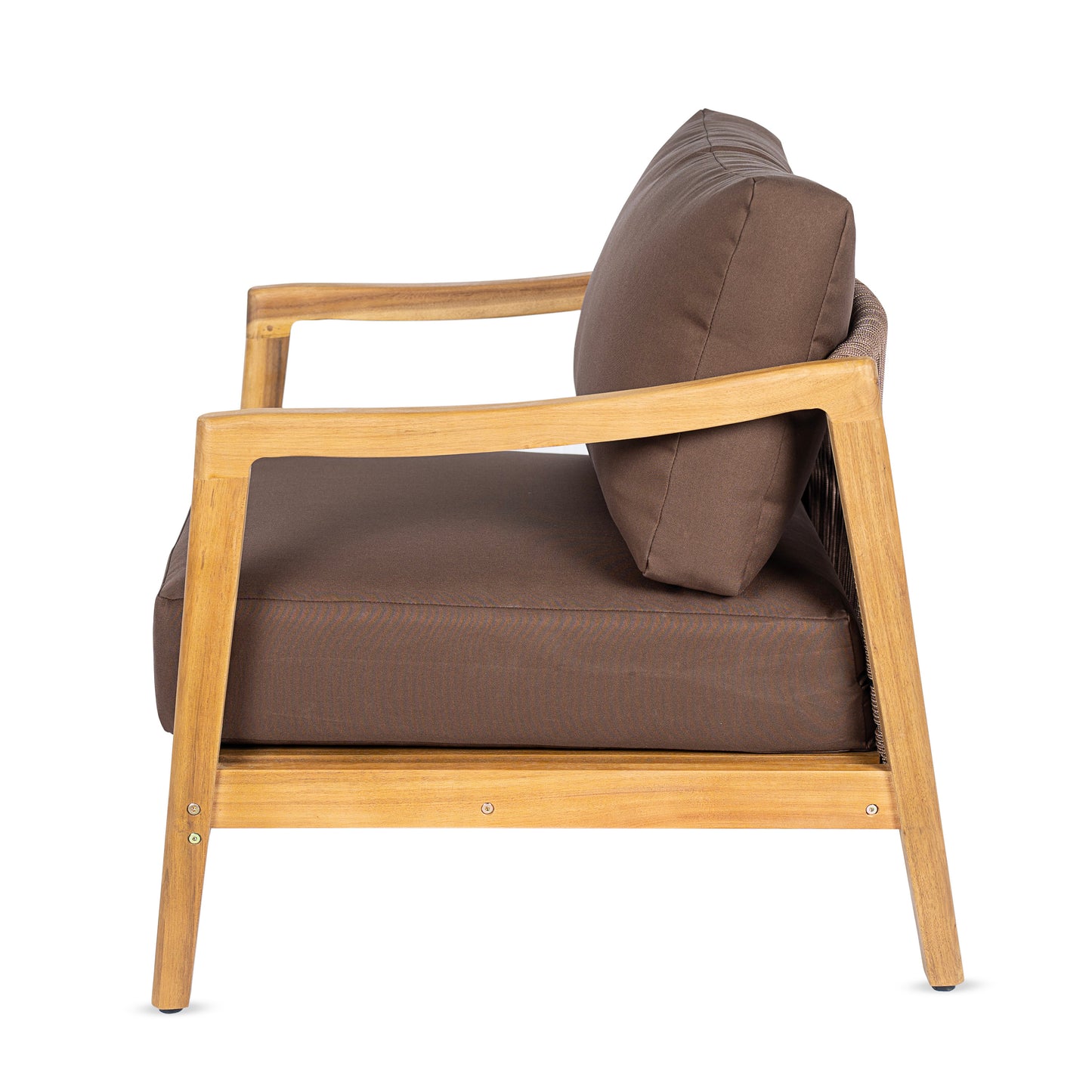 Outdoor Club Chair , Acacia Wood Frame with Rope Back Detail, Water-Repellent Brown Cushions for Patio/Backyard/Deck