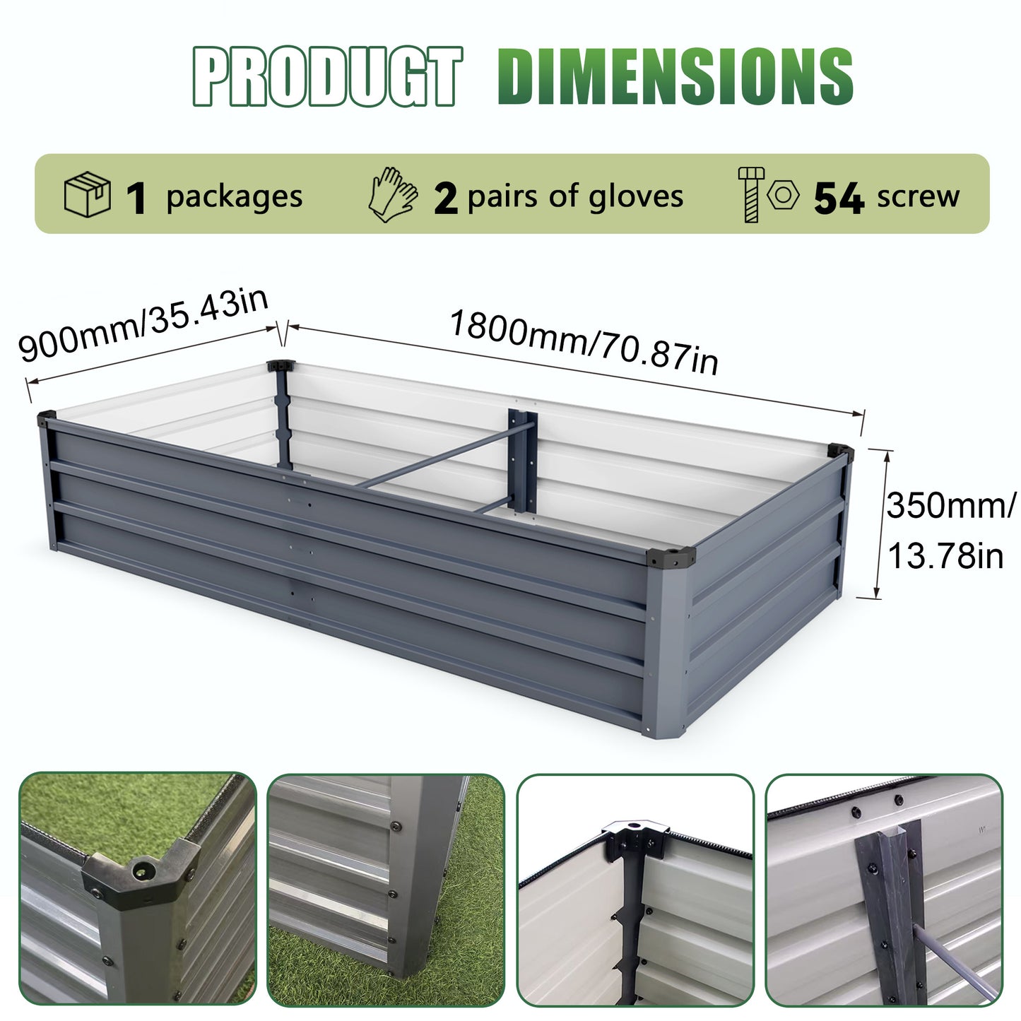 6x3x1ft 2pcs large Garden Bed Kit, Grey Galvanized Metal Outdoor Garden Boxes, Suitable for Outdoor Ground Gardens for Growing Plants, Vegetables Flowers Herb