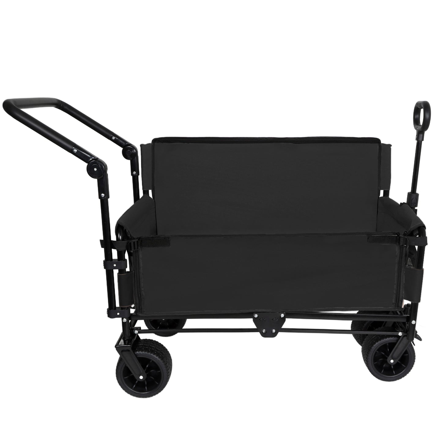 3-in-1 Folding Wagon Cart with Bench Seat & Canopy & Storage, 500lbs Heavy-Duty, 180L Capacity, All-Terrain Wagon for Camping, Beach, Sports, & Garden, Black