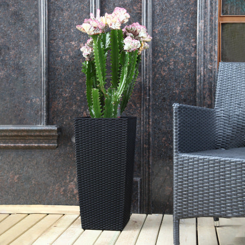 Black Wicker Square Flower Pot With Automatic Watering System Making Flower Cultivation Easier(Black, 2-Pack)