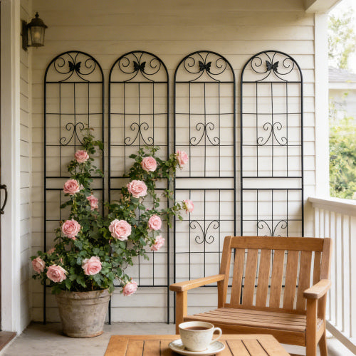 4-Pack 71 in. H Black Metal Garden Trellis, Outdoor Rustproof Trellis for Climbing Plants and Flower Support