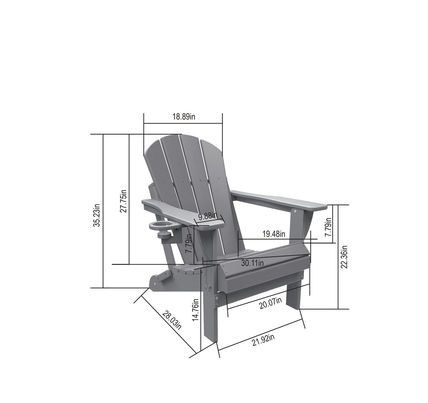 HDPE Folding Adirondack Chair with Dual Cup Holder - Composite Adirondack Chair with Wood Texture- Gray