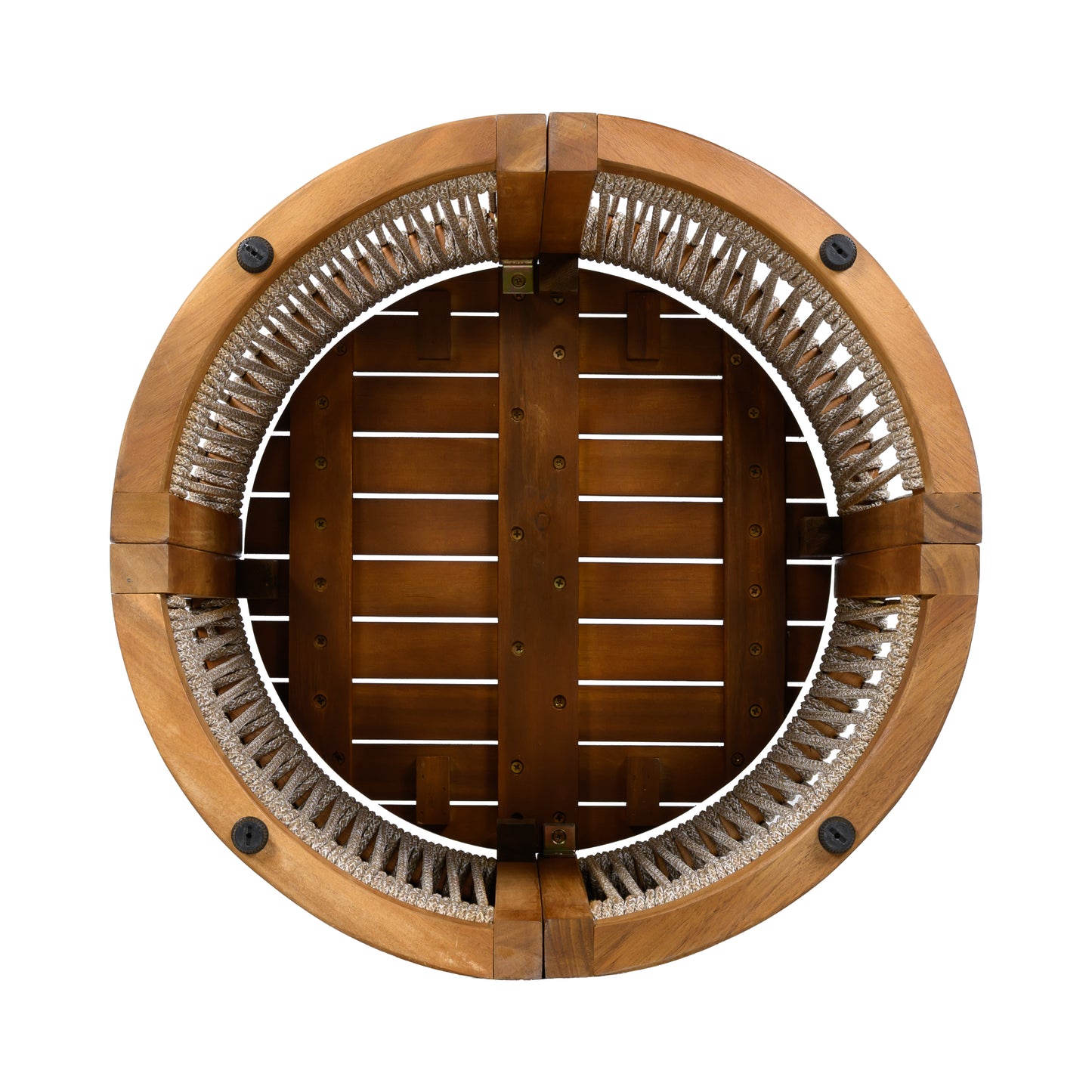 16.9" Acacia Wood Outdoor Side Table - Handwoven Rope Accent Boho Patio Table with All-Weather Durability