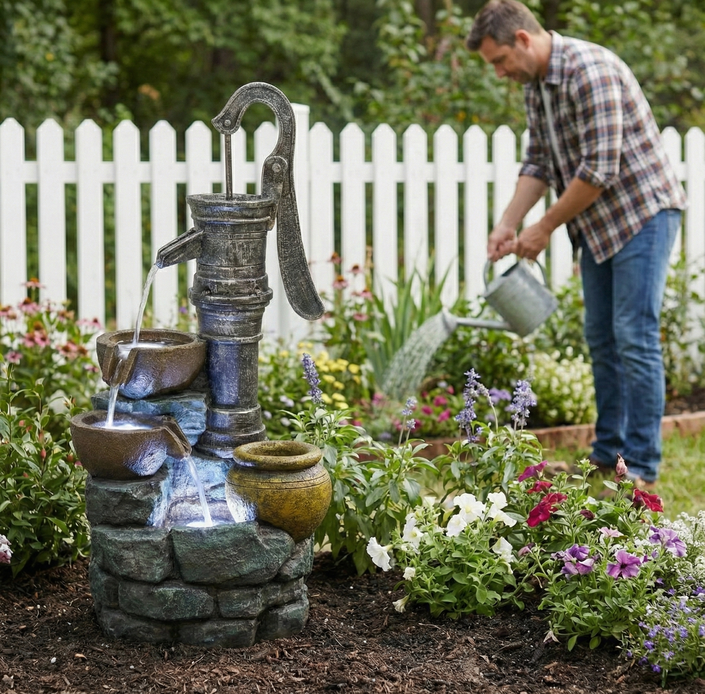 32" H Large Outdoor Fountains with Vintage Pump Ideal for Patio Yards Outdoor Gardens and Home Art Decor Crafted from Weather-Resistant Materials for Year-Round Use