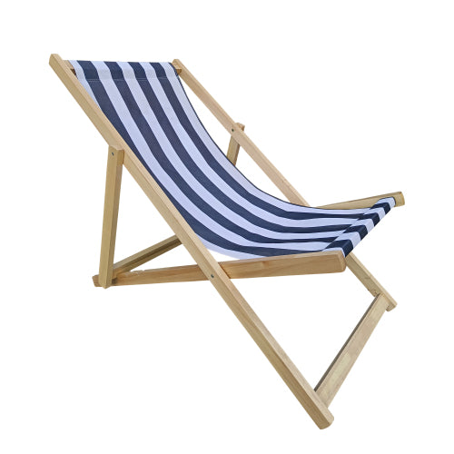 populus wood sling chair blue Stripe Broad blue Stripe (color: Dark blue) folding chaise lounge chair-2PCS