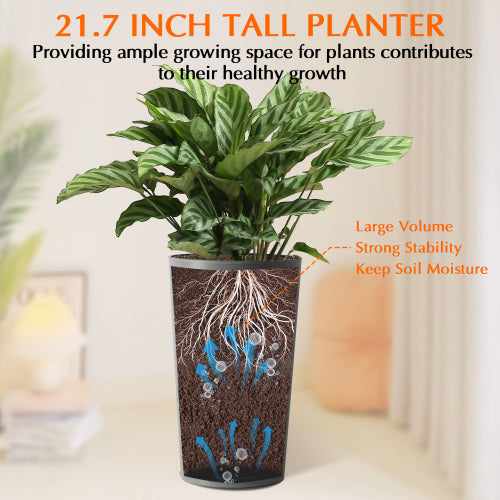 2 Pack Tall 21.7 in Planters for Outdoor Plants, Modern Tall Square Planter Box, Indoor Outdoor Porch Patio Flower Pot