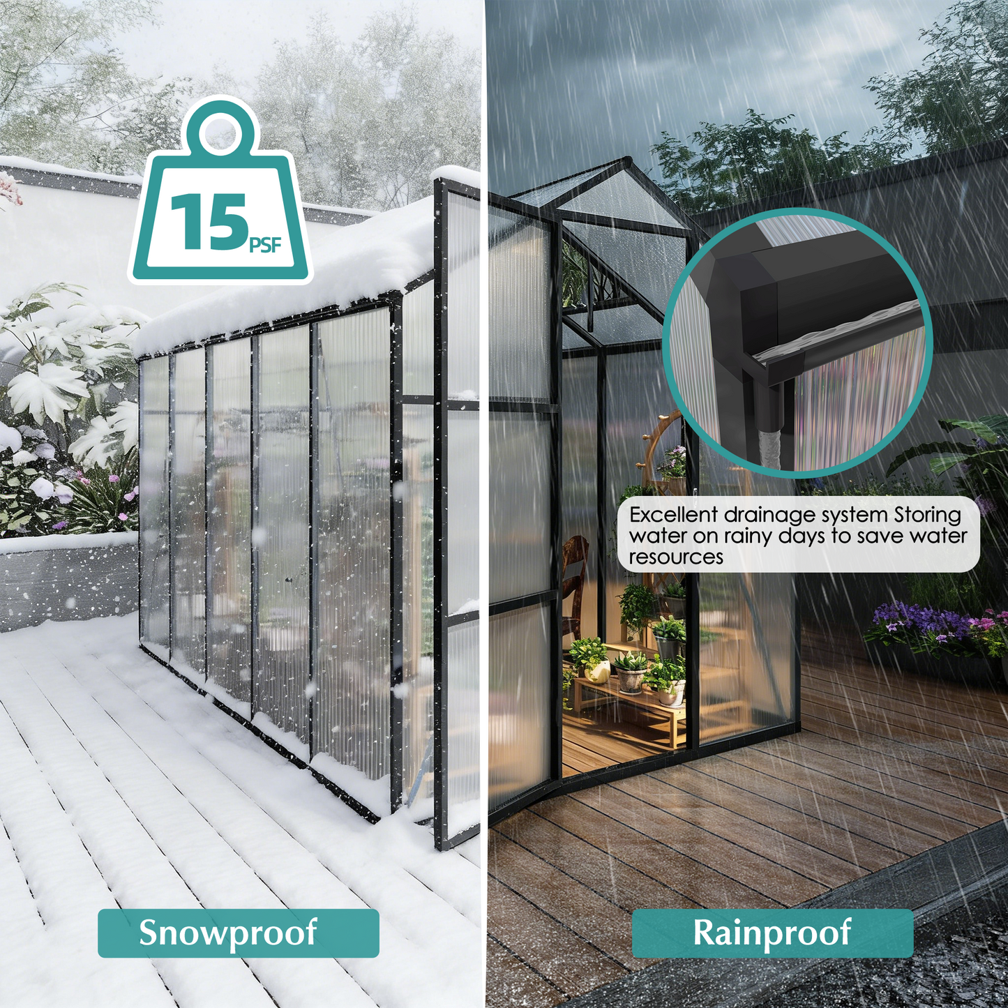 6x10FT Walk-in Outdoor Greenhouse - Polycarbonate Garden Greenhouse with Sturdy Aluminum Frame, Adjustable Vents, Lockable Door & UV Protection for Backyard